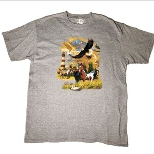 NWT Vintage Y2K Anvil Chincoteague Island Horses Flying Eagle Gray Mens XL Tee